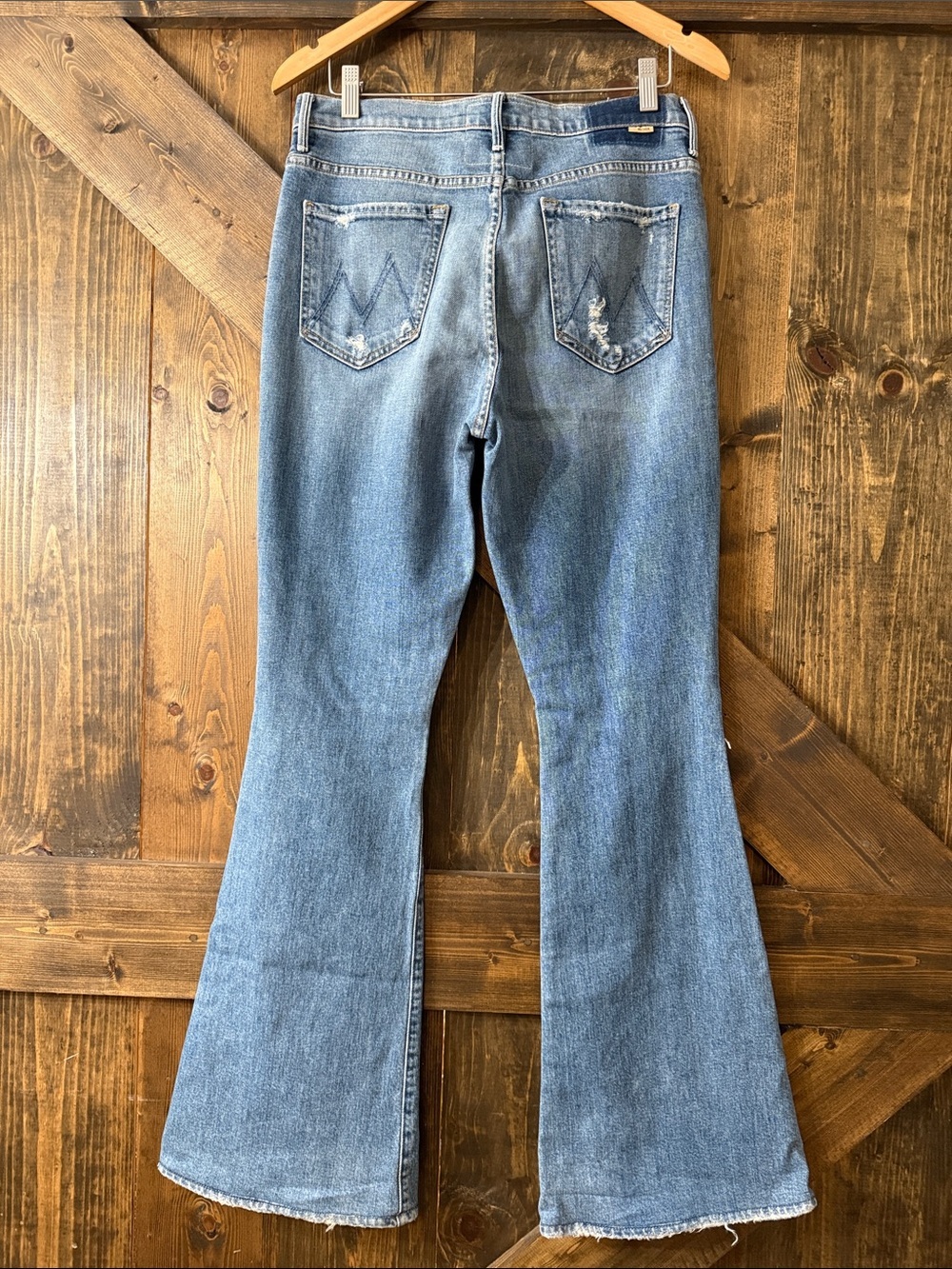 MOTHER Blue Distressed Flare Jeans - Picture 3 of 15